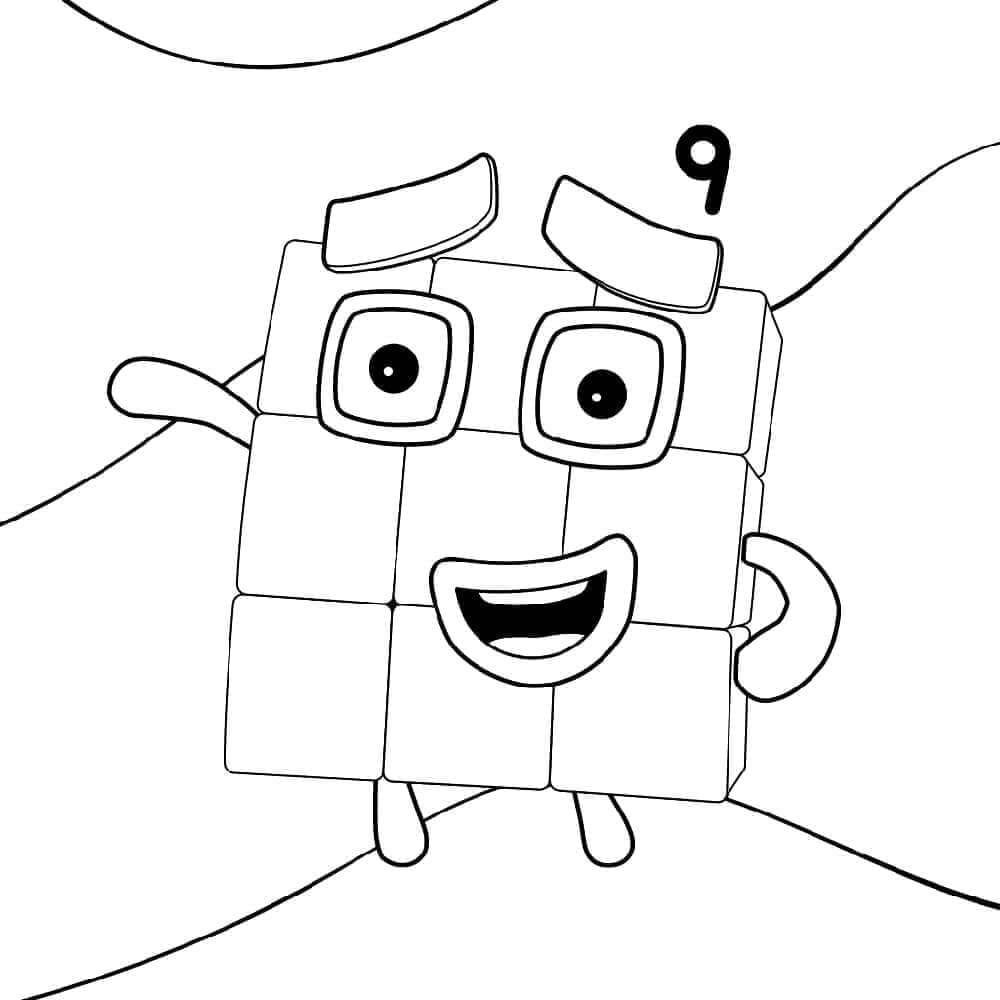 Desenho deNove de Numberblocks para colorir