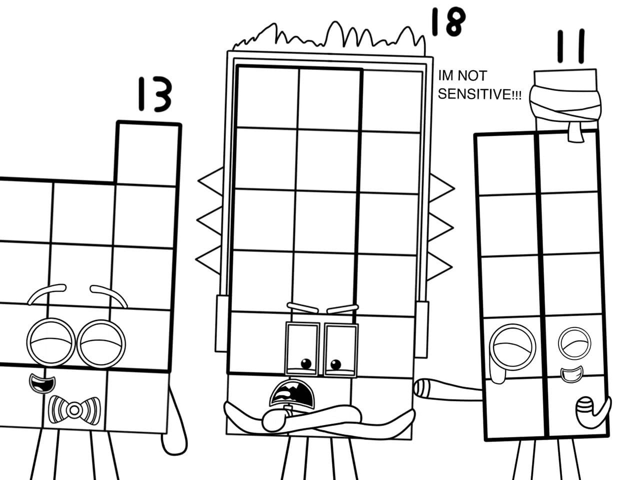 Desenho deNumberblocks 13 18 11 para colorir