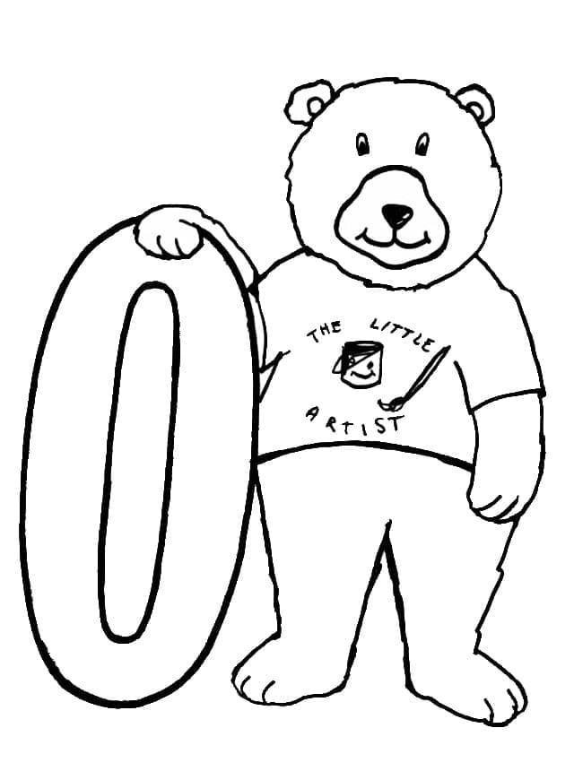 Desenho deNúmero 0 e um Urso para colorir