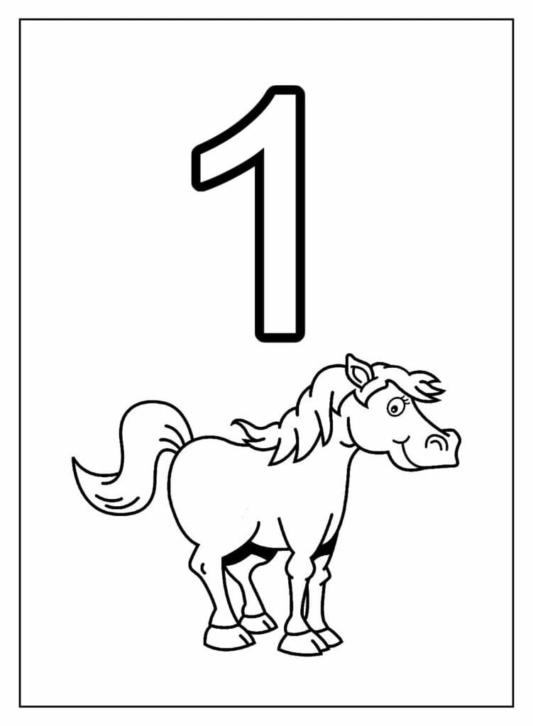 Desenho deNúmero 1 e Cavalo para colorir