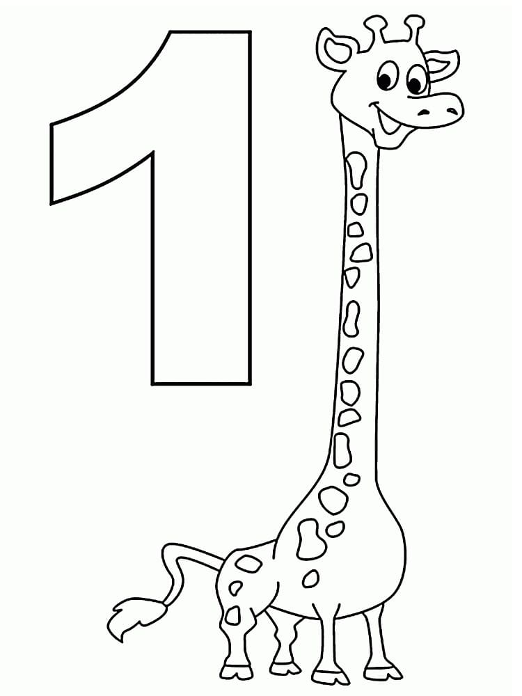 Desenho deNúmero 1 e Girafa para colorir