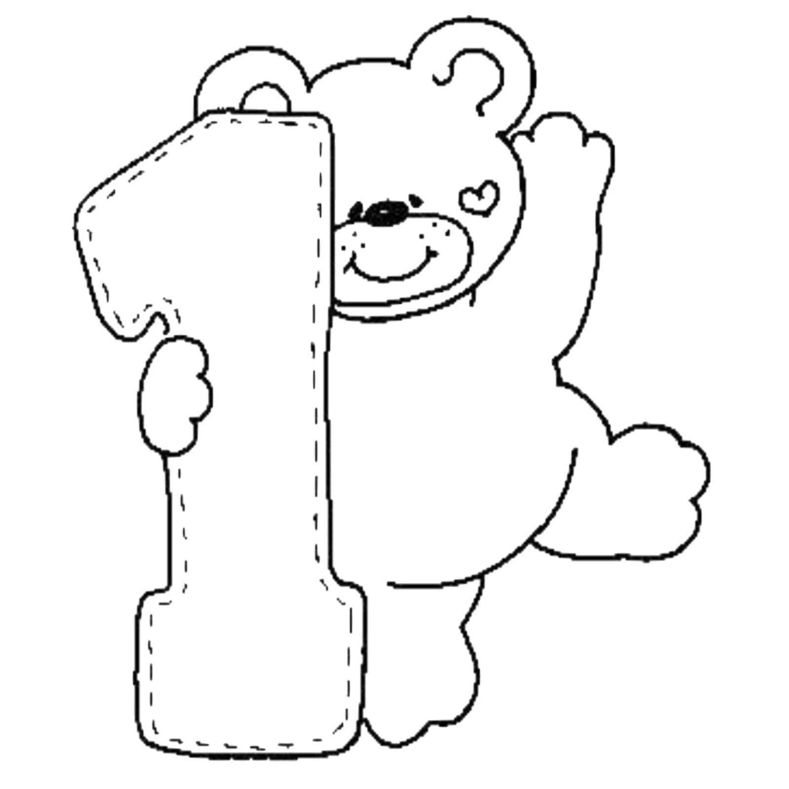 Desenho deNúmero 1 e Urso de Pelúcia para colorir