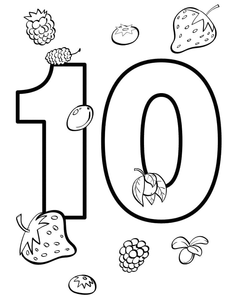 Desenho deNúmero 10 com Frutas para colorir