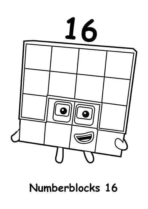 Desenho deNúmero 16 Numberblock para colorir