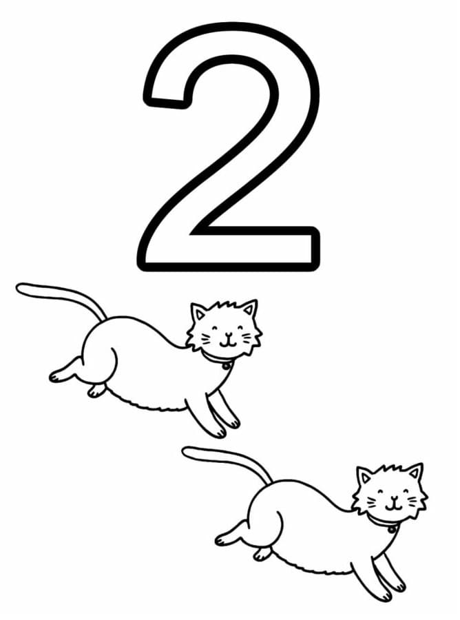 Desenho deNúmero 2 e Gatos para colorir