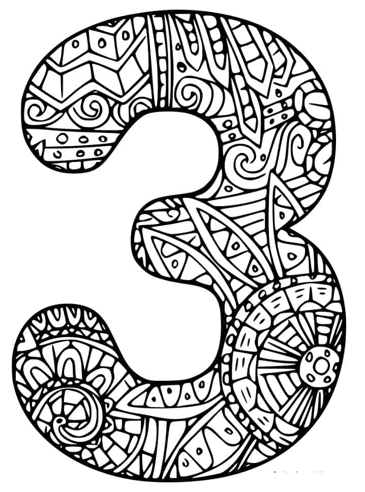 Desenho deNúmero 3 Zentangle para colorir