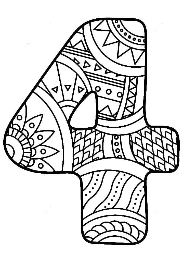 Desenho deNúmero 4 Zentangle para colorir