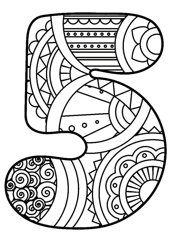 Desenho deNúmero 5 Zentangle para colorir