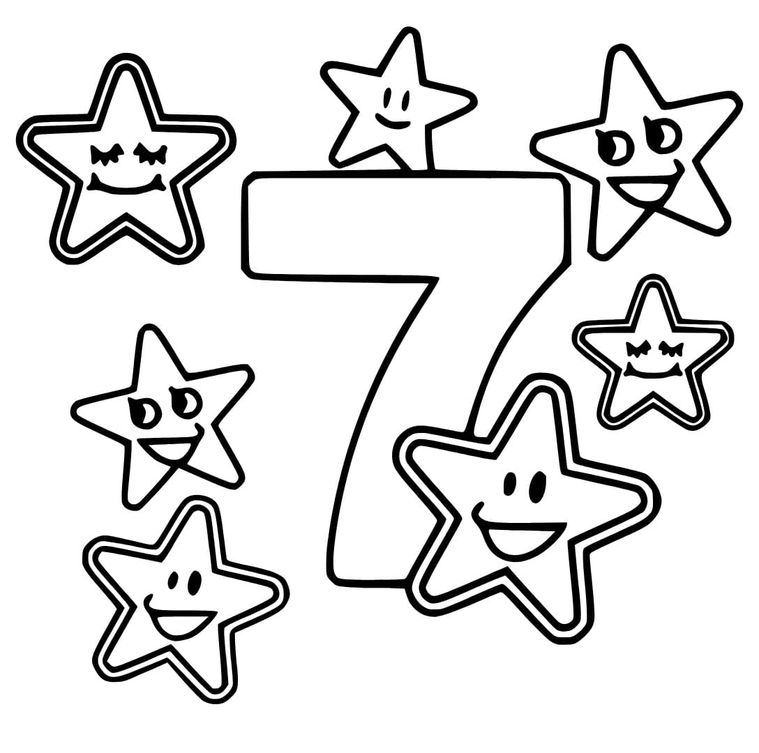 Desenho deNúmero 7 com Estrelas para colorir