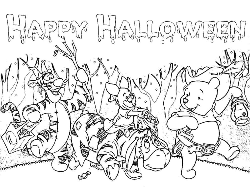 Desenho deO Ursinho Pooh no Halloween para colorir