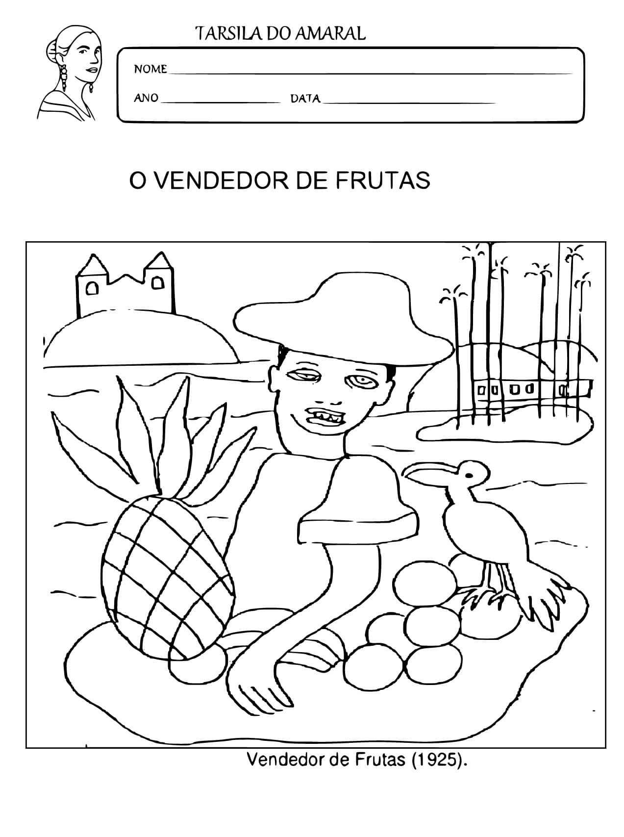 Desenho deO Vendedor de Frutas - Tarsila do Amaral para colorir