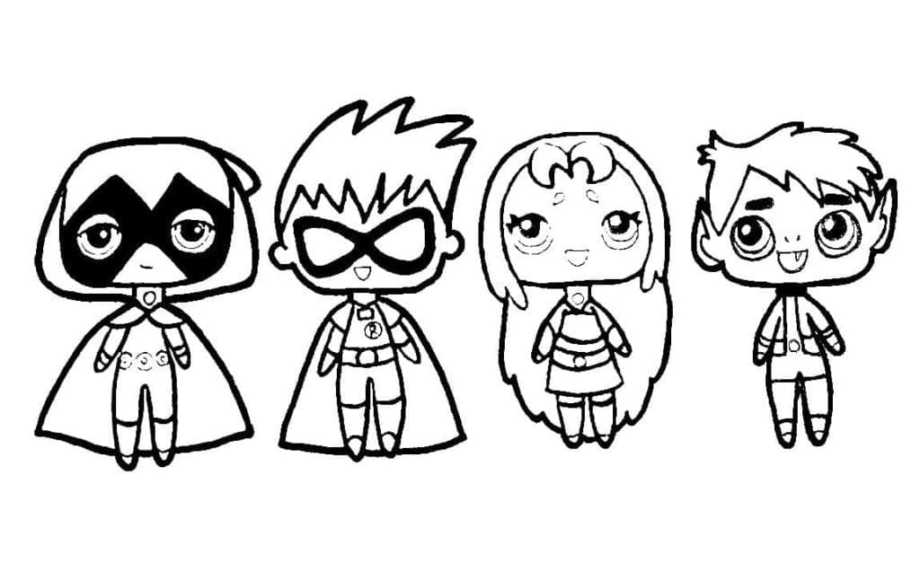 Desenho deOs Jovens Titãs em Ação Chibi para colorir