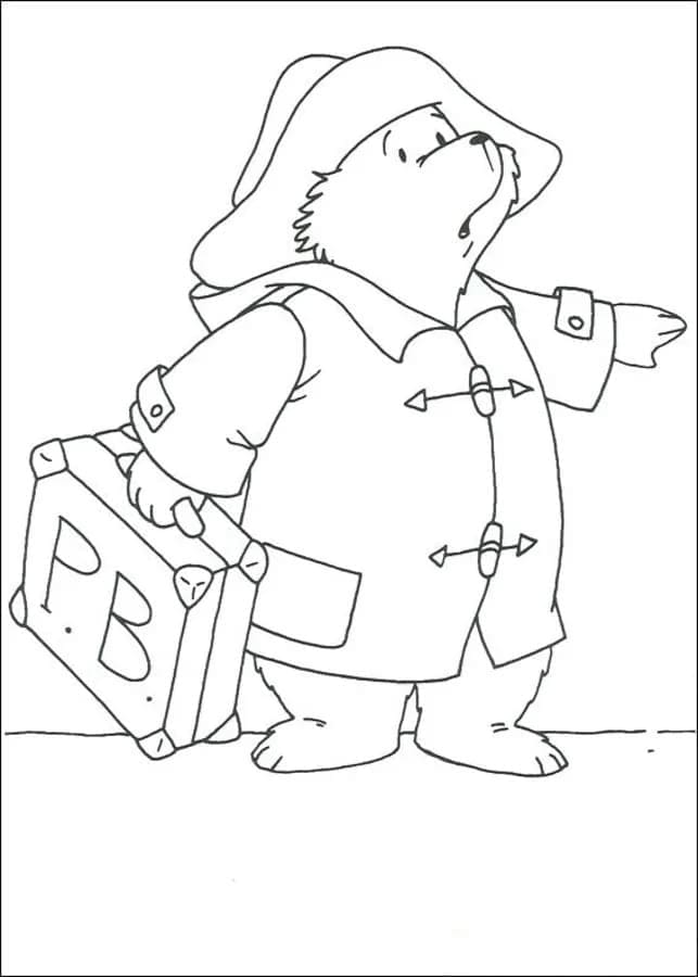 Desenho dePaddington com Maleta para colorir