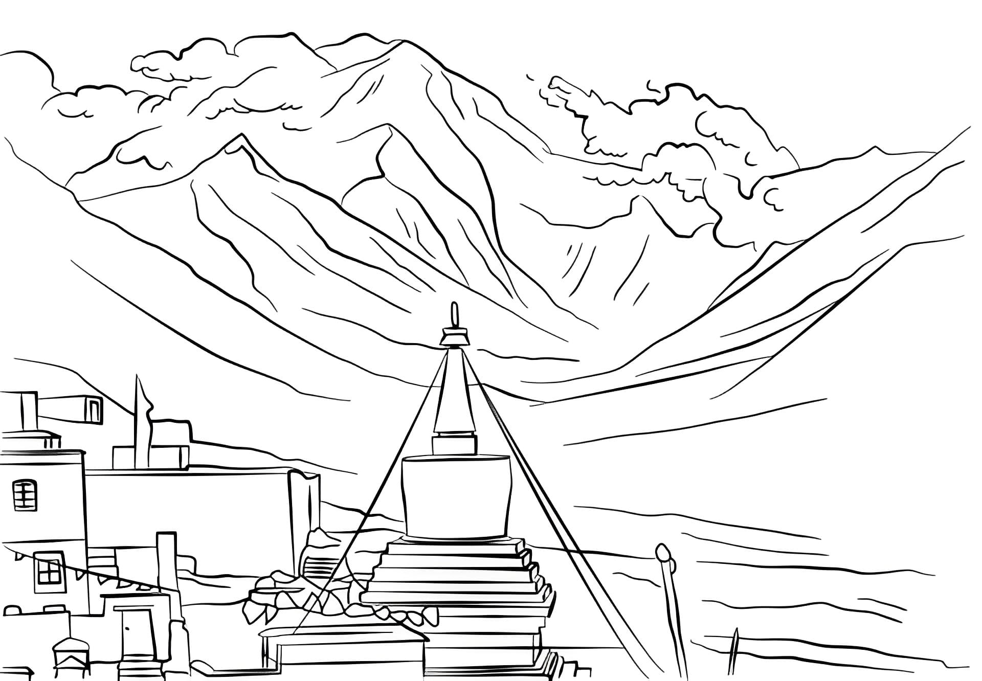 Desenho dePaisagem do Monte Everest para colorir