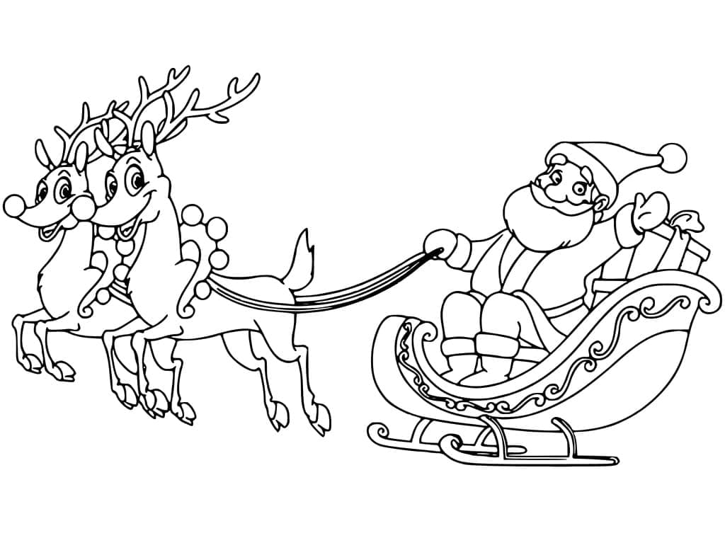 Desenho dePapai Noel com Trenó para colorir