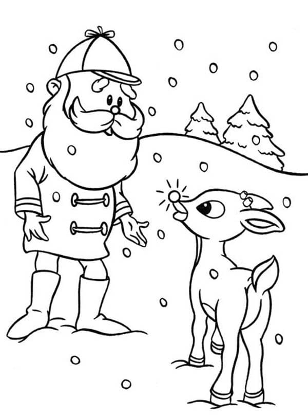 Desenho de Papai Noel e Rudolph para colorir