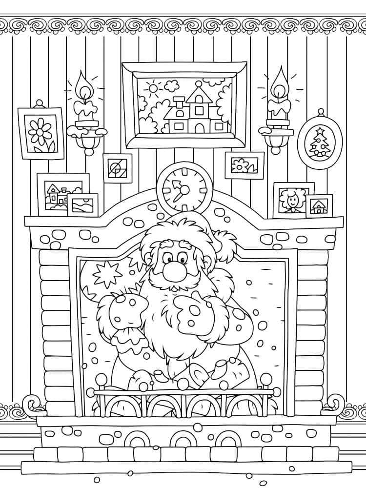 Desenho dePapai Noel na Lareira para colorir