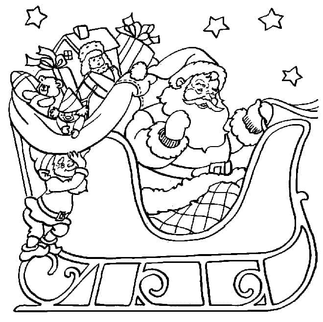 Desenho dePapai Noel no Trenó Imprimível para colorir