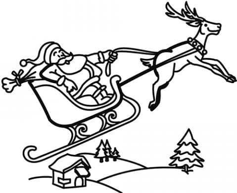 Desenho dePapai Noel no Trenó para colorir