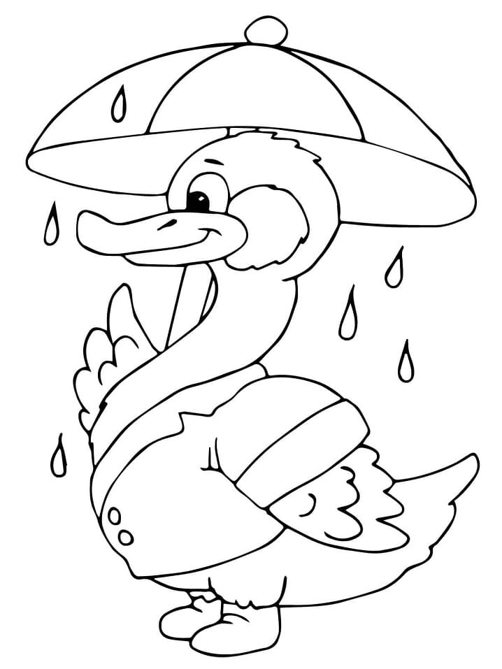 Desenho dePato com Guarda Chuva para colorir