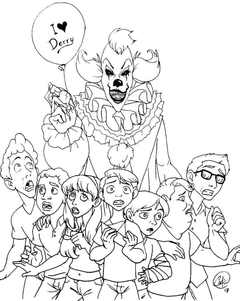 Desenho de Pennywise e Crianças para colorir