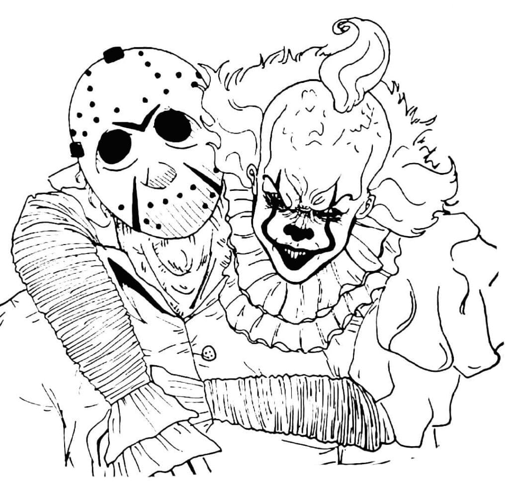 Desenho dePennywise e Jason para colorir