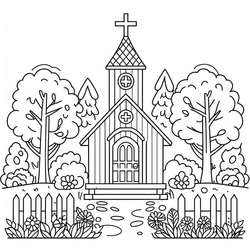 Desenho de Pequena Igreja para colorir