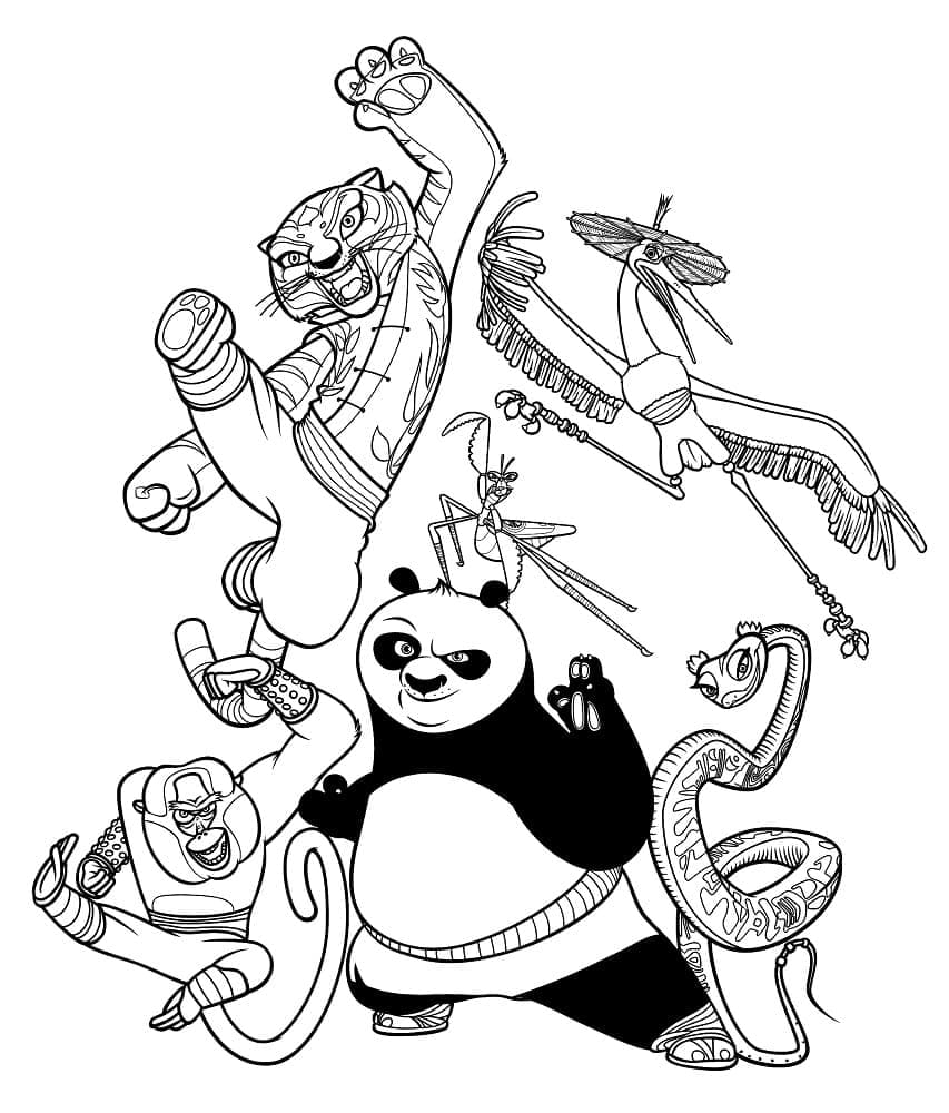 Desenho dePersonagens em Kung Fu Panda para colorir