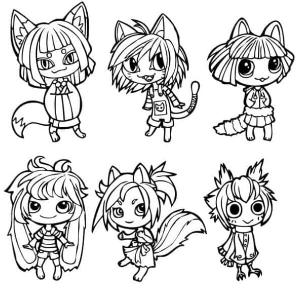 Desenho dePersonagens Fofinhos Chibi para colorir