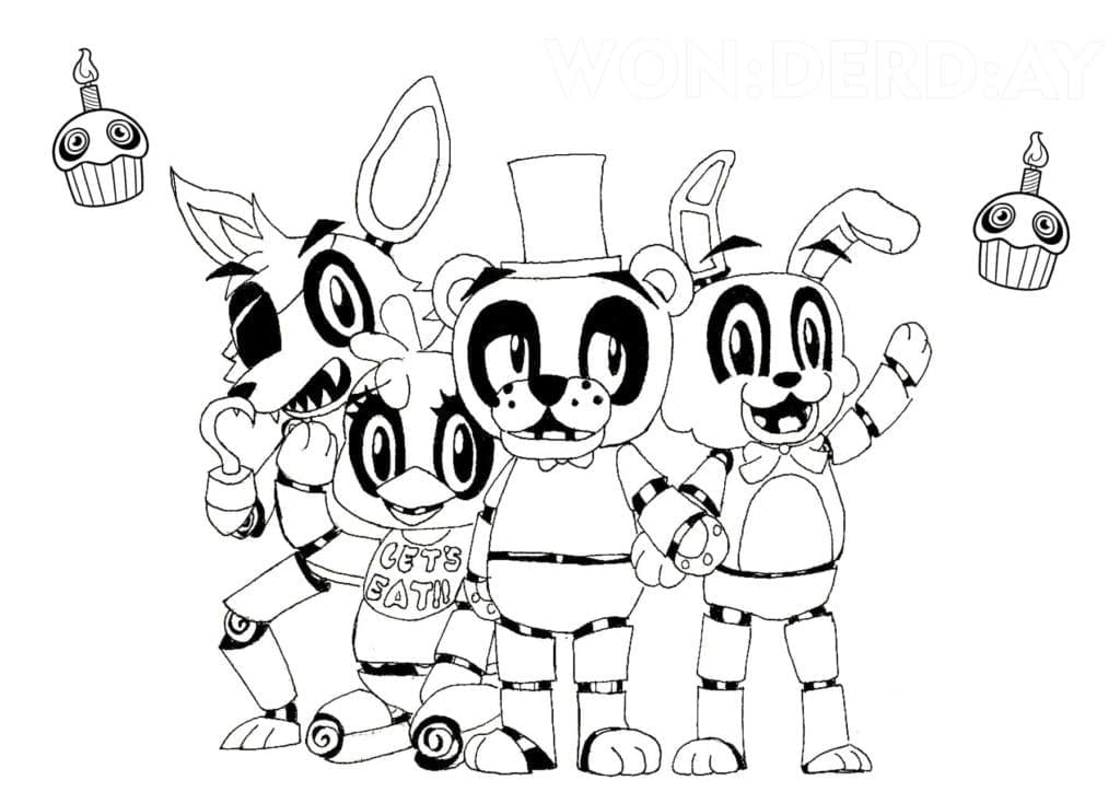 Desenho dePersonagens Fofinhos de FNAF para colorir