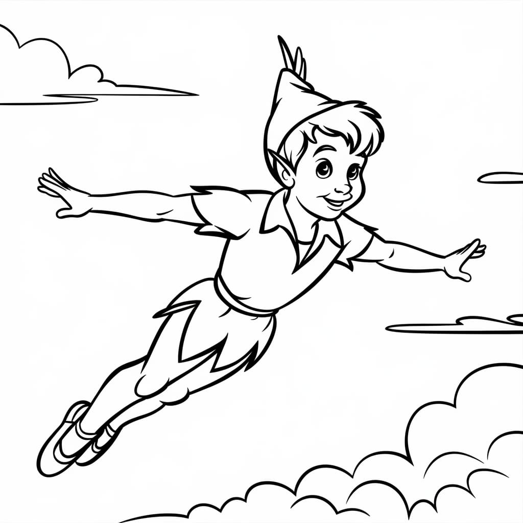 Desenho de Peter Pan Voa No Céu para colorir