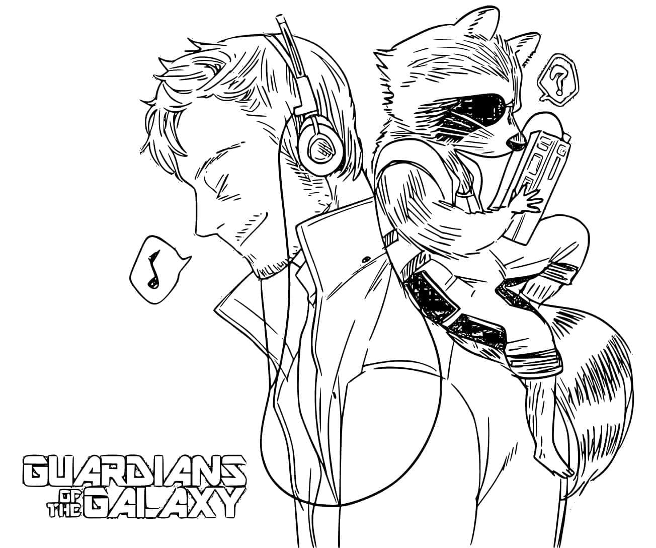 Desenho dePeter Quill e Rocket Raccoon para colorir