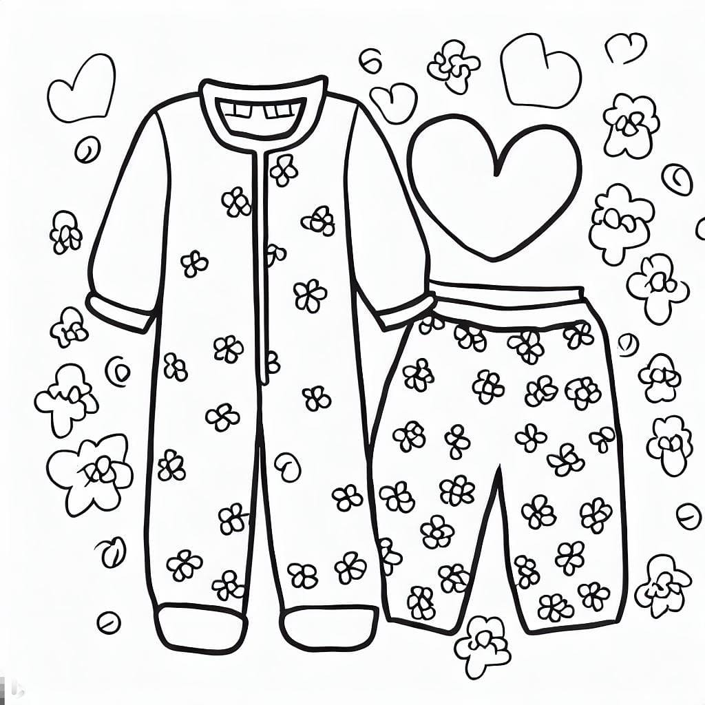 Desenho de Pijama com Corações e Flores para colorir