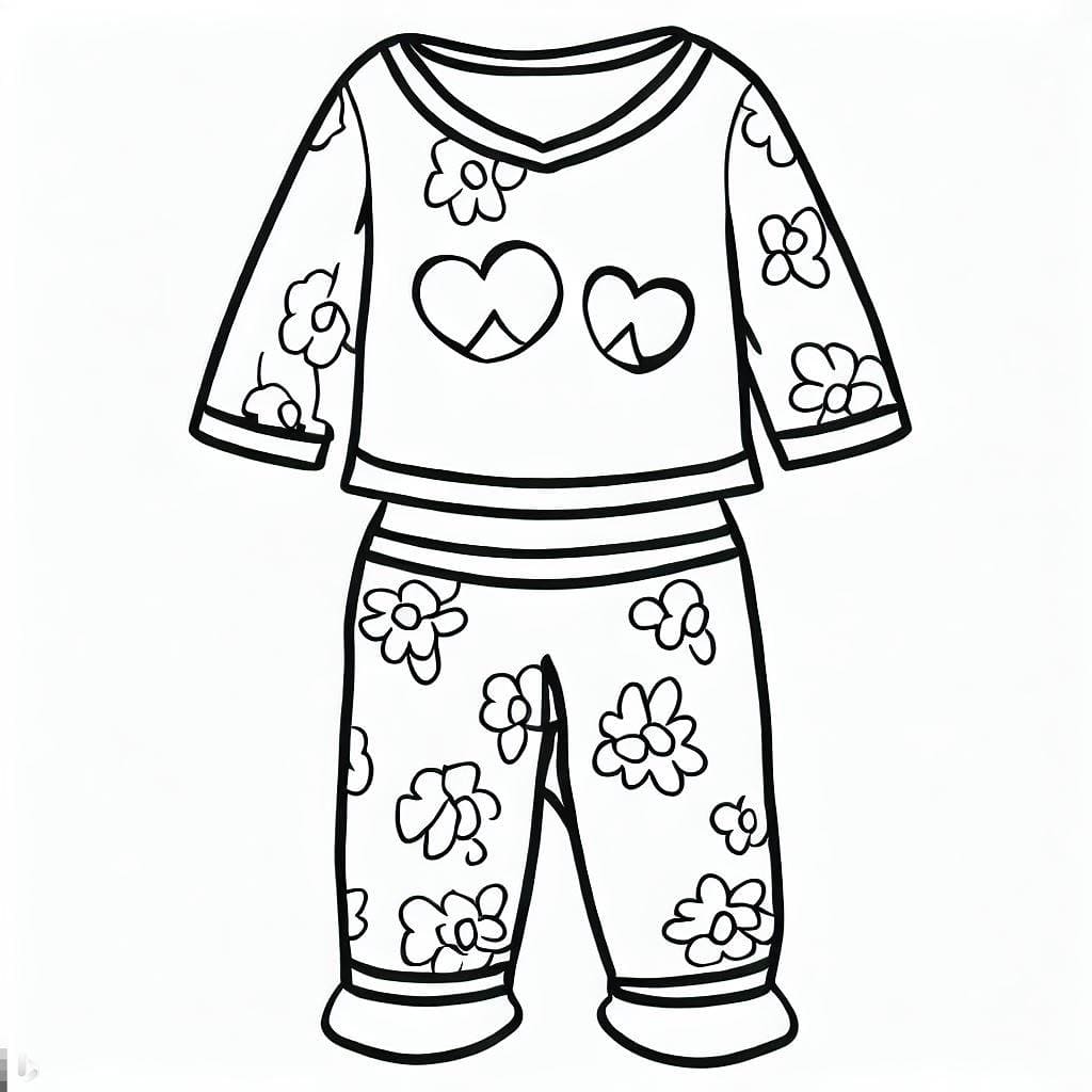 Desenho de Pijama com Flores e Corações para colorir