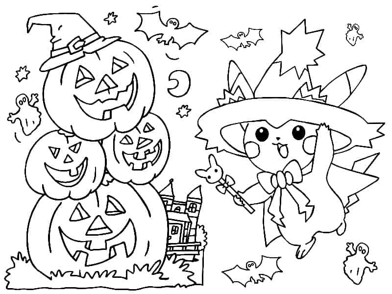 Desenho dePikachu de Halloween 2 para colorir