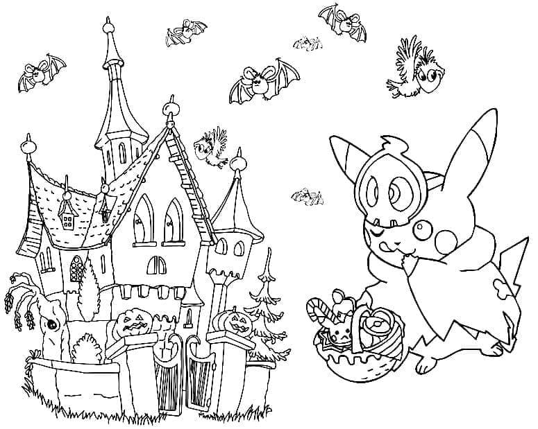 Desenho dePikachu de Halloween Grátis para colorir