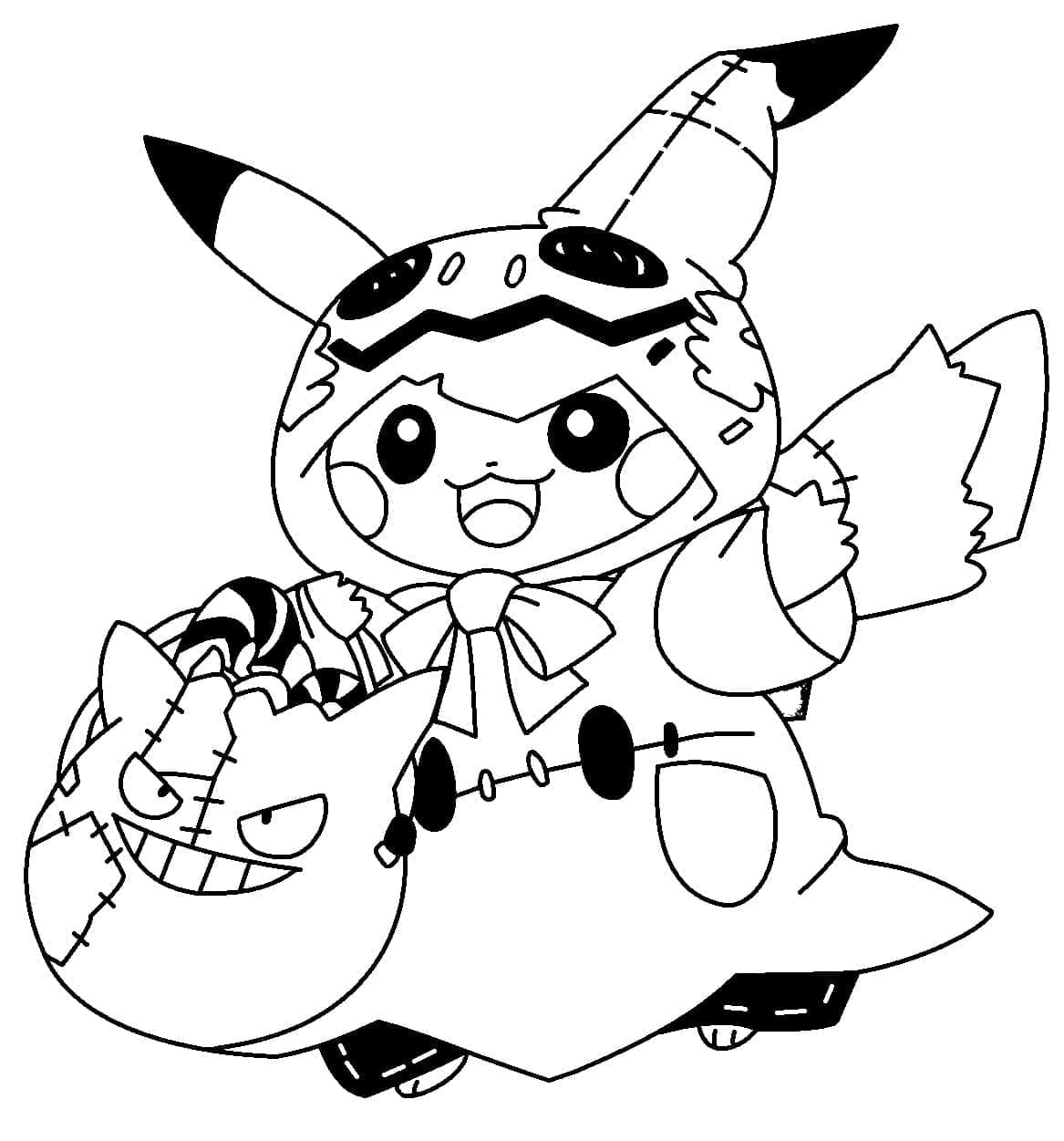 Desenho dePikachu Halloween para colorir