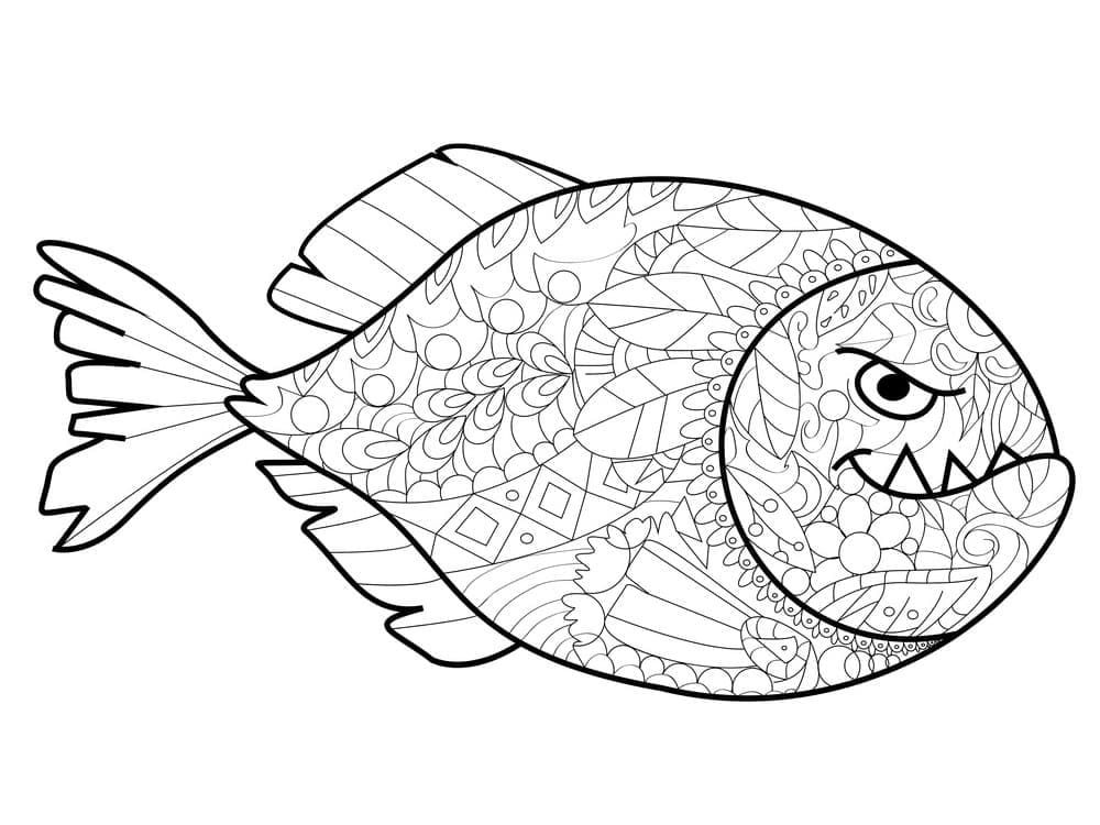 Desenho dePiranha Zentangle para colorir