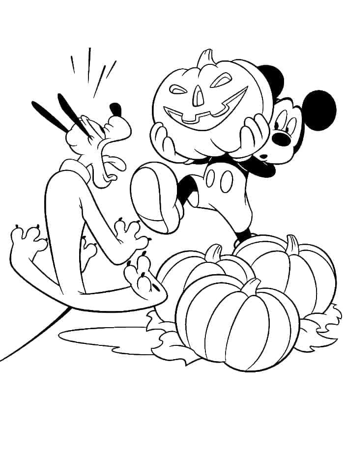 Desenho dePluto e Mickey no Halloween para colorir