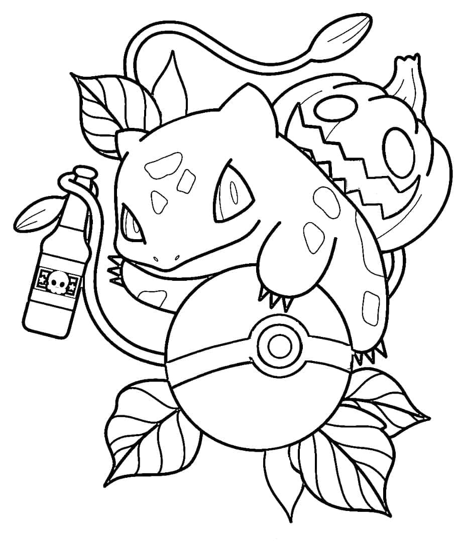 Desenho dePokémon Bulbasaur de Halloween para colorir