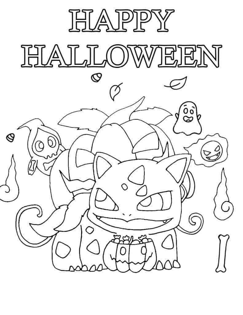 Desenho dePokémon Bulbasaur Halloween para colorir