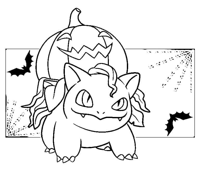 Desenho dePokémon Bulbasaur no Halloween para colorir