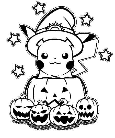 Desenho dePokémon Pikachu no Halloween para colorir