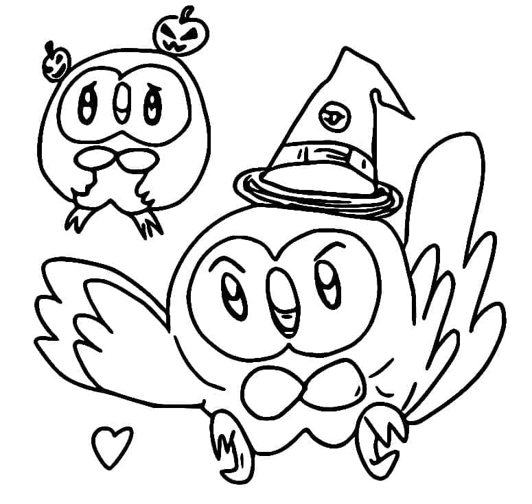 Desenho dePokémon Rowlet de Halloween para colorir