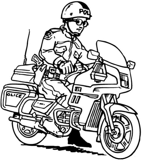 Desenho dePolícia em uma Motocicleta para colorir