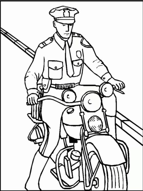 Desenho dePolicial e sua Moto para colorir