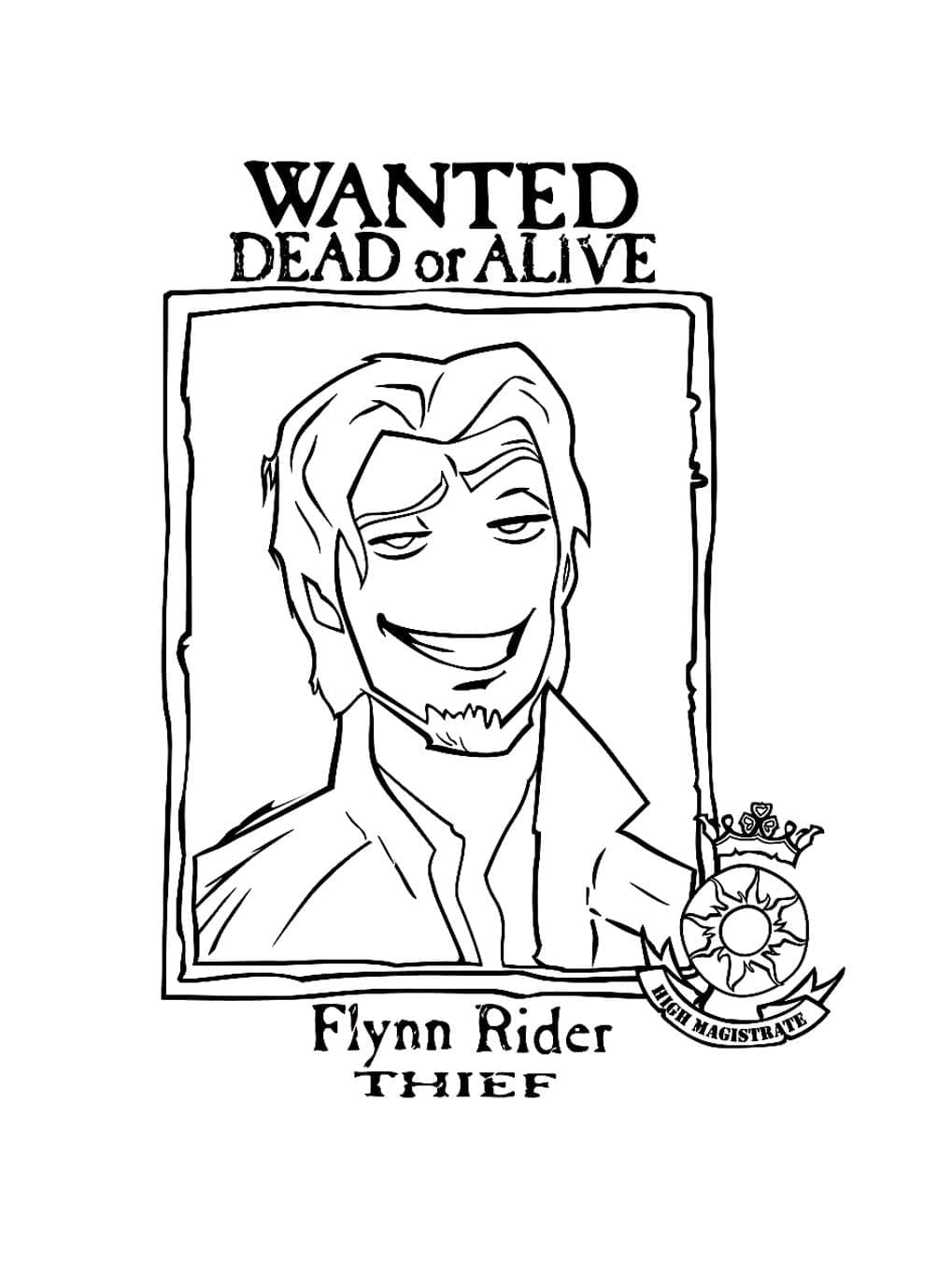 Desenho dePôster de Procurado de Flynn Rider para colorir