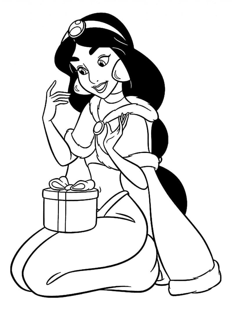 Desenho dePrincesa Jasmine e Presente para colorir