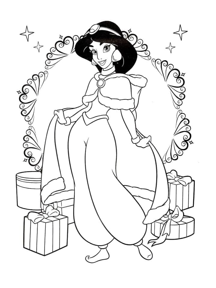 Desenho dePrincesa Jasmine e Presentes para colorir