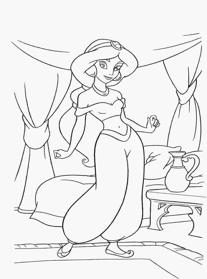 Desenho dePrincesa Jasmine Feliz para colorir